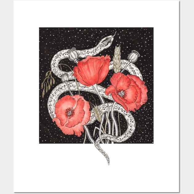 Demeter Symbols. Snake, Red Poppies and Cereals Wall Art by paintingbetweenbooks